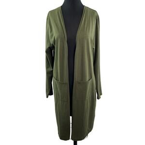 Hemp Momma Cardigan Knit Sweater Olive Green Long Sleeve Open Front Pockets O/S